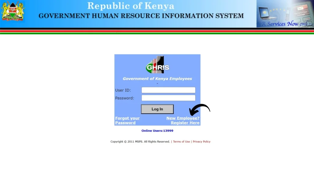 click new employee register here link