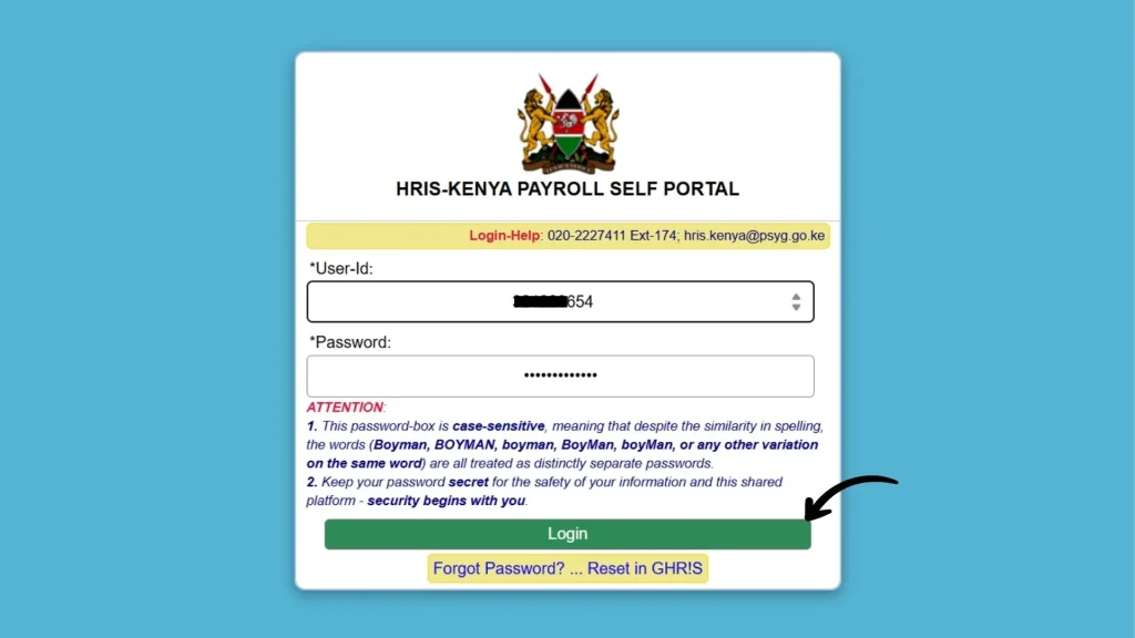 UHR Payslip Kenya: How to Log In, Download, and View Your Payslip Online 6 click on the login button