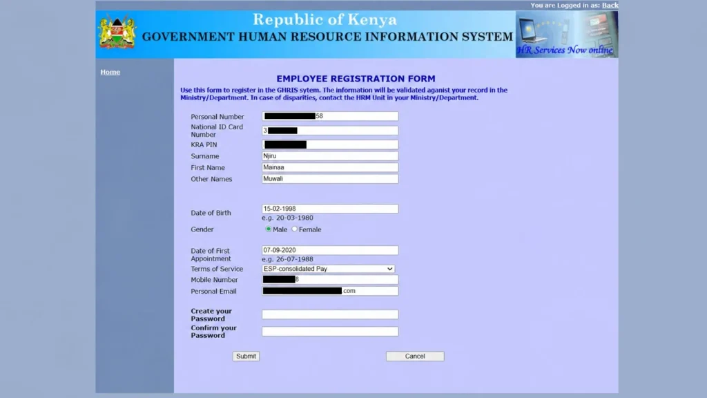 enter your employee details