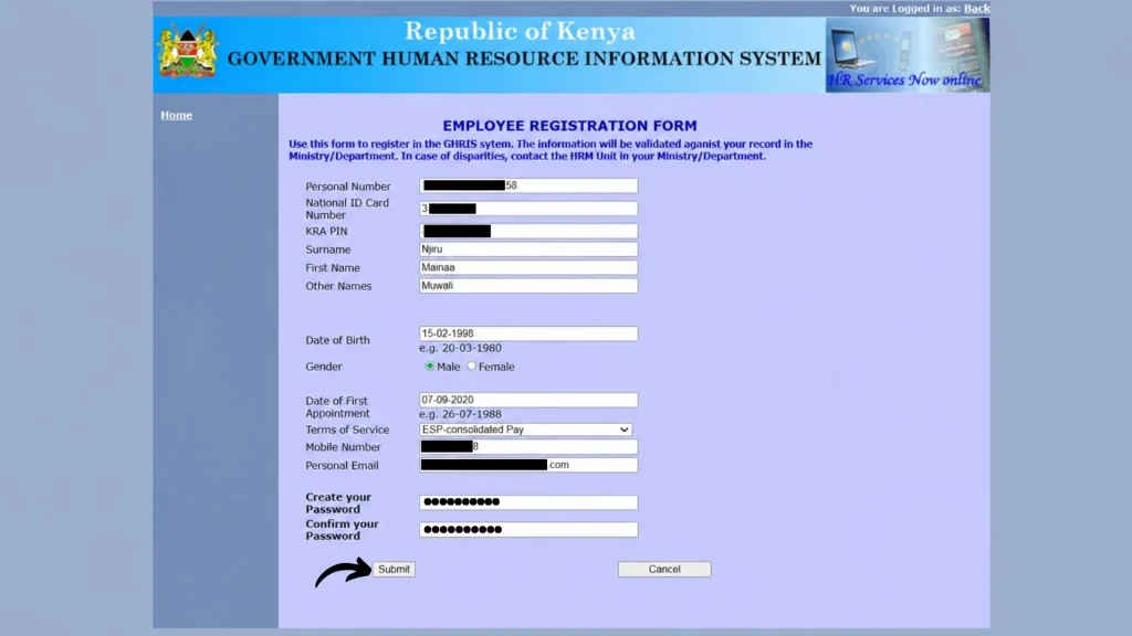 submit the registration form
