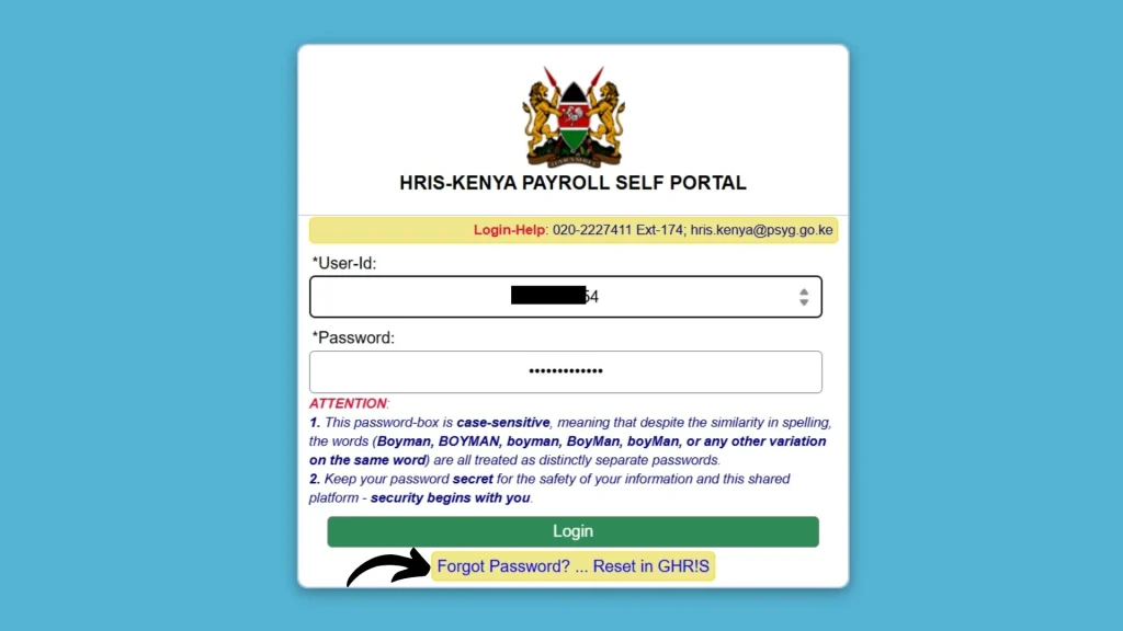 uhr payslip password reset